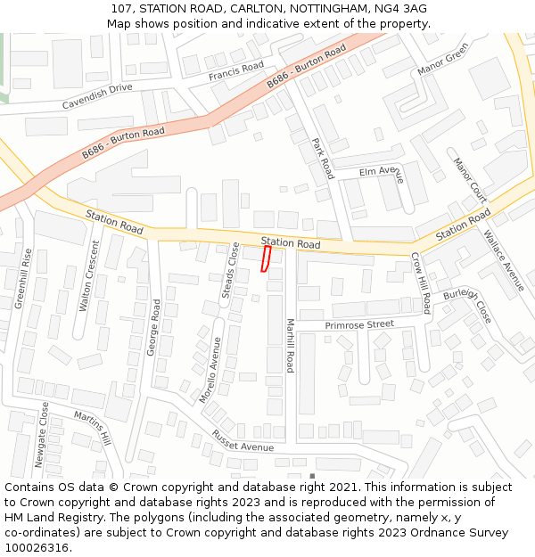 107, STATION ROAD, CARLTON, NOTTINGHAM, NG4 3AG: Location map and indicative extent of plot