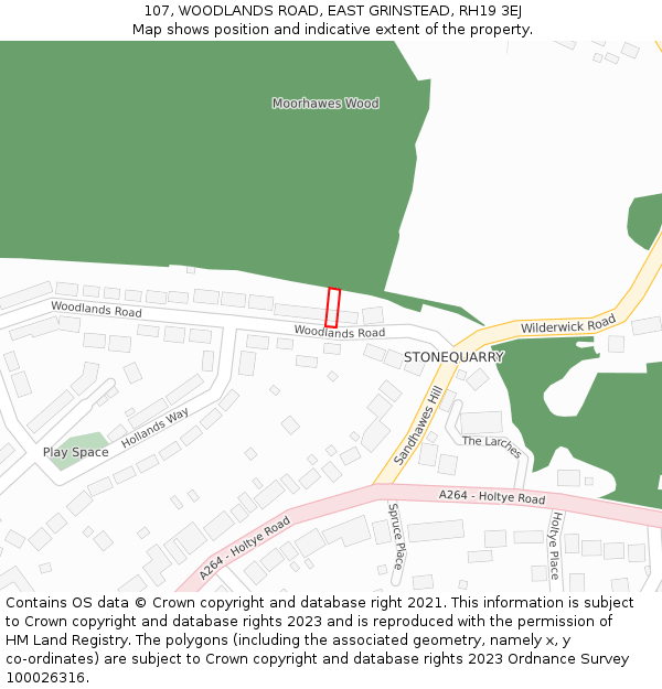 107, WOODLANDS ROAD, EAST GRINSTEAD, RH19 3EJ: Location map and indicative extent of plot