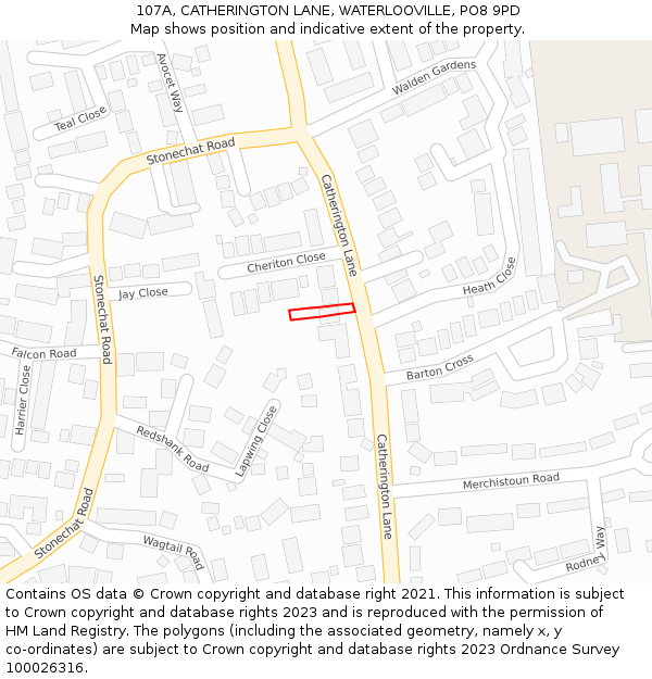 107A, CATHERINGTON LANE, WATERLOOVILLE, PO8 9PD: Location map and indicative extent of plot