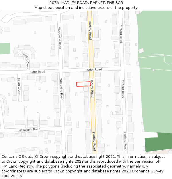 107A, HADLEY ROAD, BARNET, EN5 5QR: Location map and indicative extent of plot
