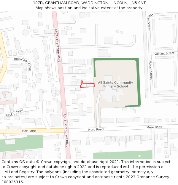 107B, GRANTHAM ROAD, WADDINGTON, LINCOLN, LN5 9NT: Location map and indicative extent of plot