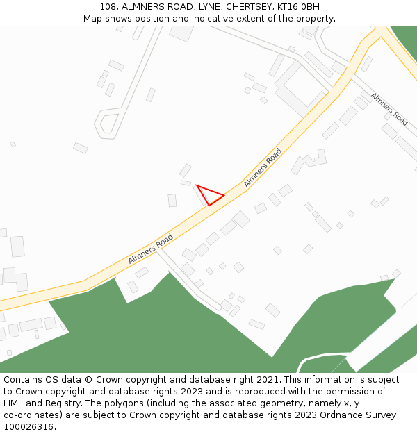 108, ALMNERS ROAD, LYNE, CHERTSEY, KT16 0BH: Location map and indicative extent of plot