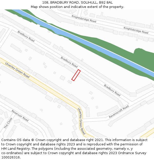 108, BRADBURY ROAD, SOLIHULL, B92 8AL: Location map and indicative extent of plot