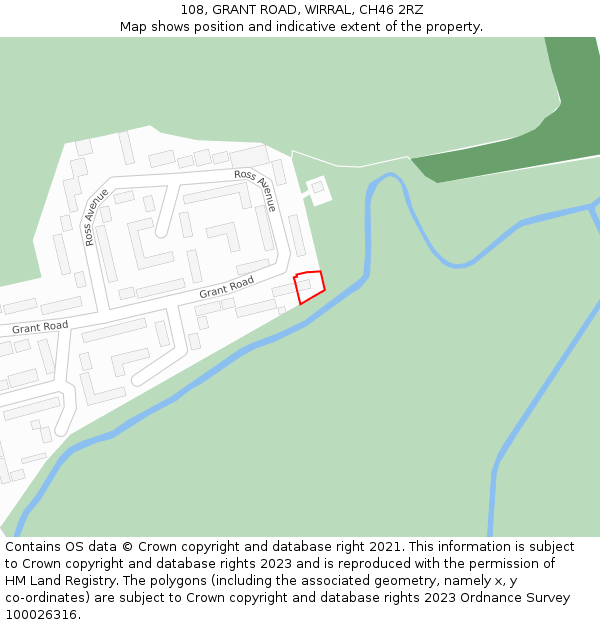 108, GRANT ROAD, WIRRAL, CH46 2RZ: Location map and indicative extent of plot