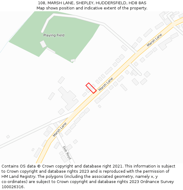 108, MARSH LANE, SHEPLEY, HUDDERSFIELD, HD8 8AS: Location map and indicative extent of plot