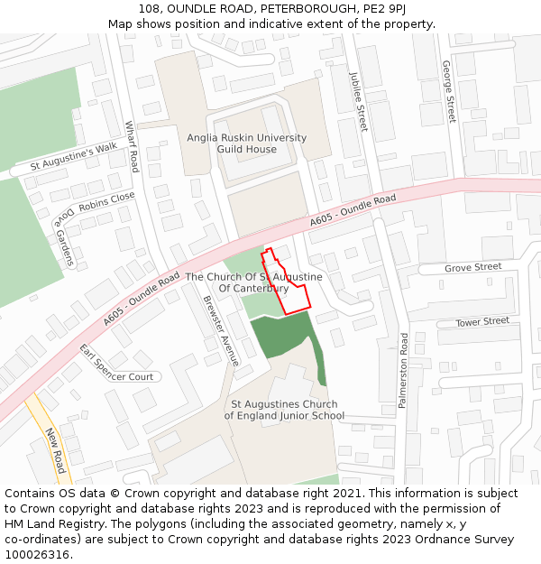 108, OUNDLE ROAD, PETERBOROUGH, PE2 9PJ: Location map and indicative extent of plot