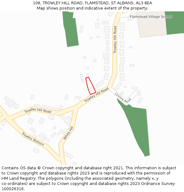 108, TROWLEY HILL ROAD, FLAMSTEAD, ST ALBANS, AL3 8EA: Location map and indicative extent of plot