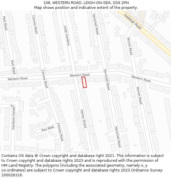 108, WESTERN ROAD, LEIGH-ON-SEA, SS9 2PN: Location map and indicative extent of plot