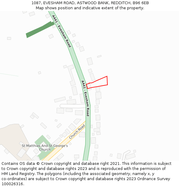 1087, EVESHAM ROAD, ASTWOOD BANK, REDDITCH, B96 6EB: Location map and indicative extent of plot