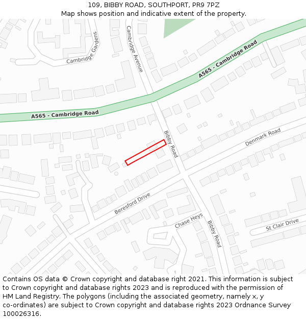 109, BIBBY ROAD, SOUTHPORT, PR9 7PZ: Location map and indicative extent of plot