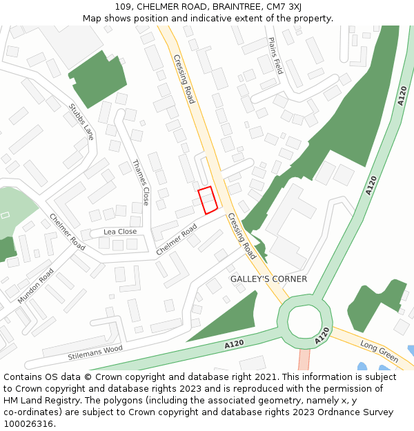109, CHELMER ROAD, BRAINTREE, CM7 3XJ: Location map and indicative extent of plot