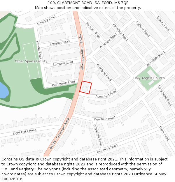 109, CLAREMONT ROAD, SALFORD, M6 7QF: Location map and indicative extent of plot
