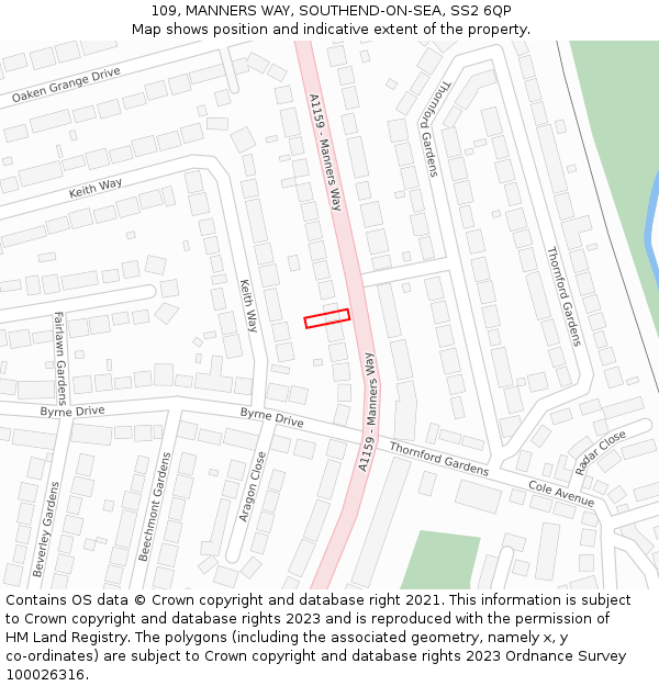 109, MANNERS WAY, SOUTHEND-ON-SEA, SS2 6QP: Location map and indicative extent of plot