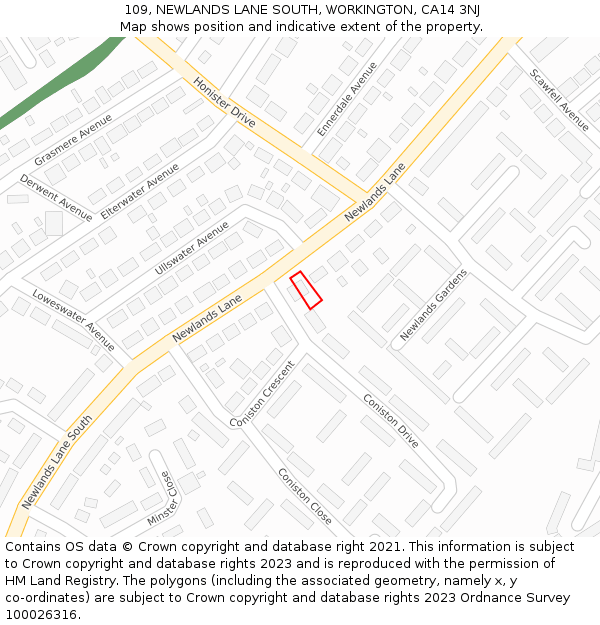 109, NEWLANDS LANE SOUTH, WORKINGTON, CA14 3NJ: Location map and indicative extent of plot