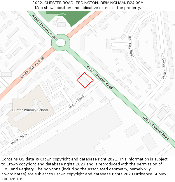 1092, CHESTER ROAD, ERDINGTON, BIRMINGHAM, B24 0SA: Location map and indicative extent of plot