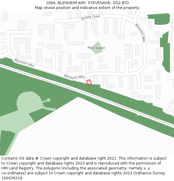 109A, BLENHEIM WAY, STEVENAGE, SG2 8TD: Location map and indicative extent of plot