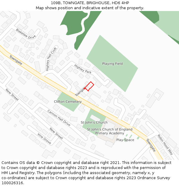 109B, TOWNGATE, BRIGHOUSE, HD6 4HP: Location map and indicative extent of plot