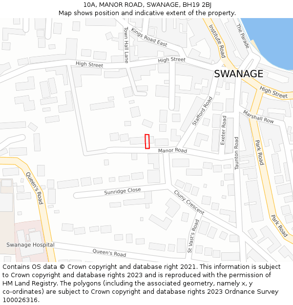 10A, MANOR ROAD, SWANAGE, BH19 2BJ: Location map and indicative extent of plot