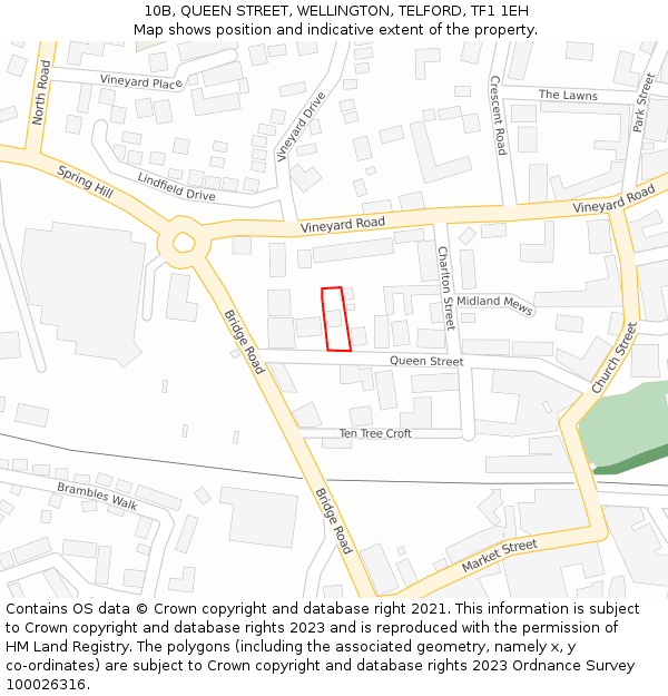 10B, QUEEN STREET, WELLINGTON, TELFORD, TF1 1EH: Location map and indicative extent of plot