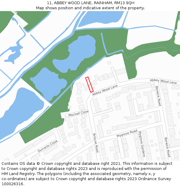 11, ABBEY WOOD LANE, RAINHAM, RM13 9QH: Location map and indicative extent of plot