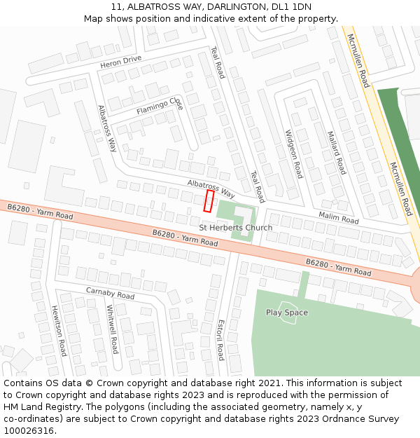 11, ALBATROSS WAY, DARLINGTON, DL1 1DN: Location map and indicative extent of plot