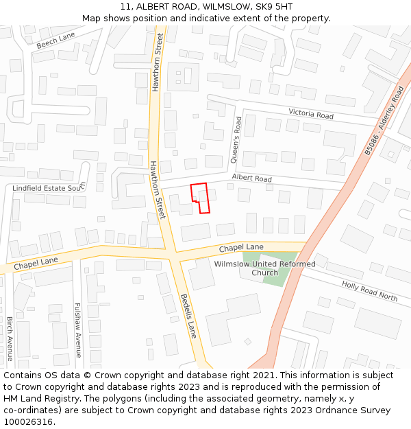 11, ALBERT ROAD, WILMSLOW, SK9 5HT: Location map and indicative extent of plot