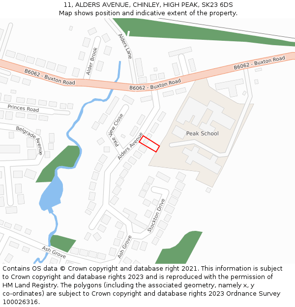 11, ALDERS AVENUE, CHINLEY, HIGH PEAK, SK23 6DS: Location map and indicative extent of plot