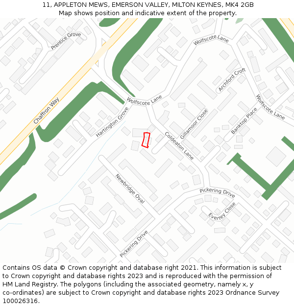 11, APPLETON MEWS, EMERSON VALLEY, MILTON KEYNES, MK4 2GB: Location map and indicative extent of plot