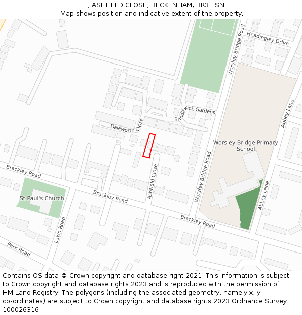11, ASHFIELD CLOSE, BECKENHAM, BR3 1SN: Location map and indicative extent of plot