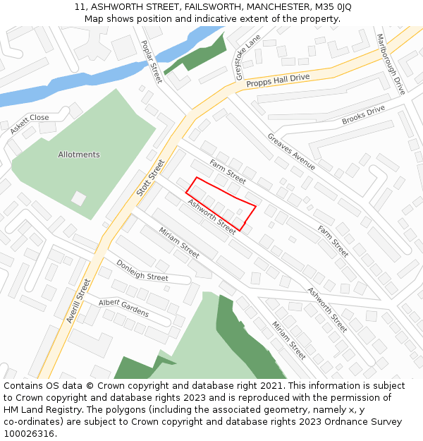 11, ASHWORTH STREET, FAILSWORTH, MANCHESTER, M35 0JQ: Location map and indicative extent of plot