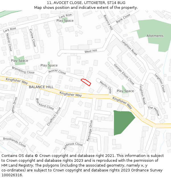 11, AVOCET CLOSE, UTTOXETER, ST14 8UG: Location map and indicative extent of plot