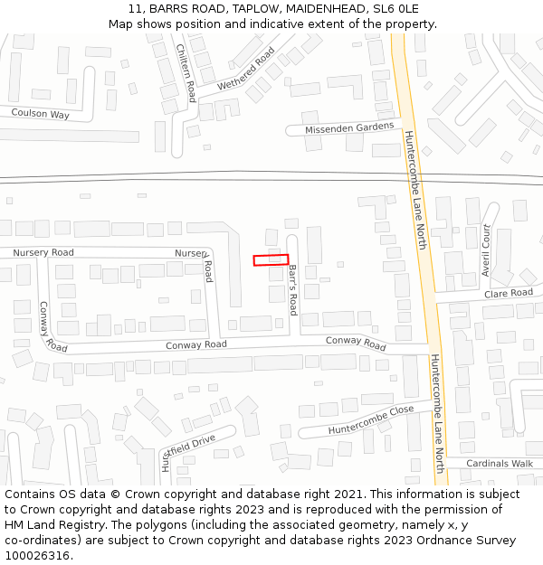 11, BARRS ROAD, TAPLOW, MAIDENHEAD, SL6 0LE: Location map and indicative extent of plot