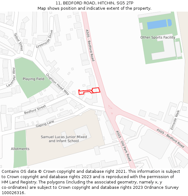 11, BEDFORD ROAD, HITCHIN, SG5 2TP: Location map and indicative extent of plot