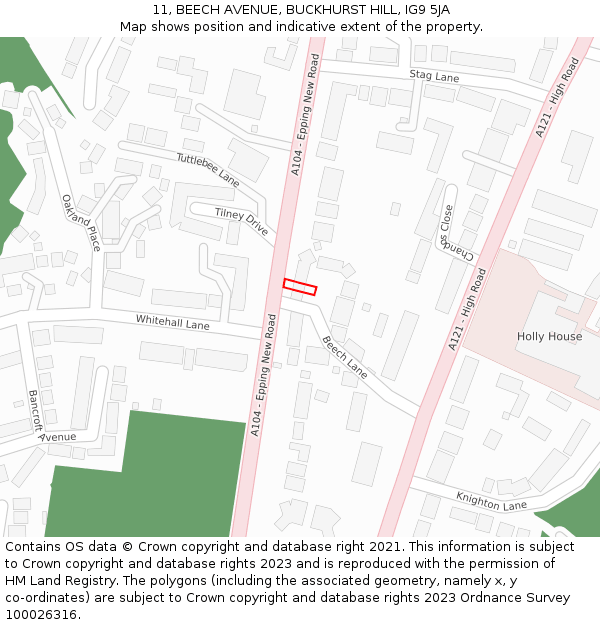 11, BEECH AVENUE, BUCKHURST HILL, IG9 5JA: Location map and indicative extent of plot