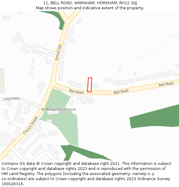 11, BELL ROAD, WARNHAM, HORSHAM, RH12 3QJ: Location map and indicative extent of plot