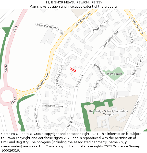 11, BISHOP MEWS, IPSWICH, IP8 3SY: Location map and indicative extent of plot