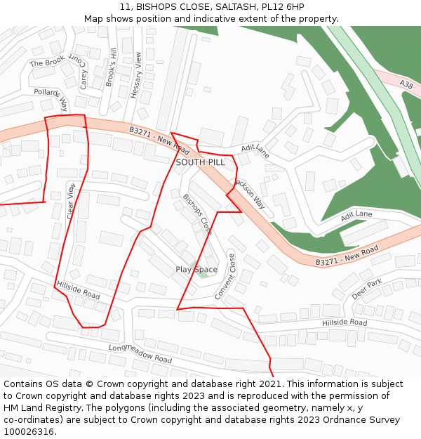 11, BISHOPS CLOSE, SALTASH, PL12 6HP: Location map and indicative extent of plot