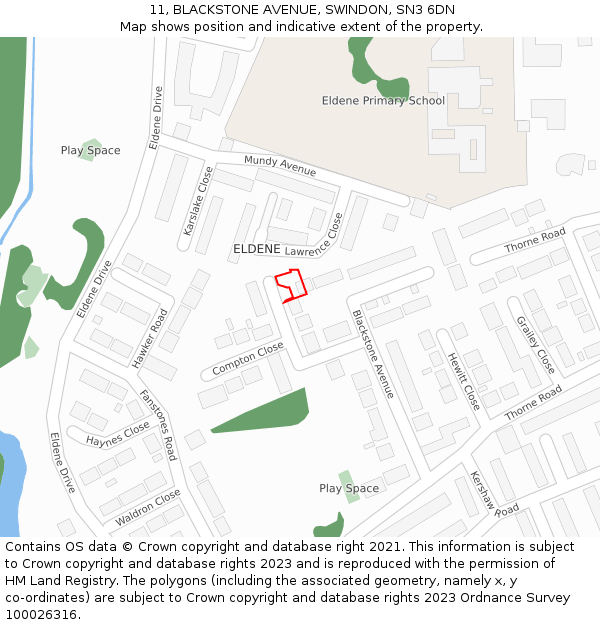 11, BLACKSTONE AVENUE, SWINDON, SN3 6DN: Location map and indicative extent of plot