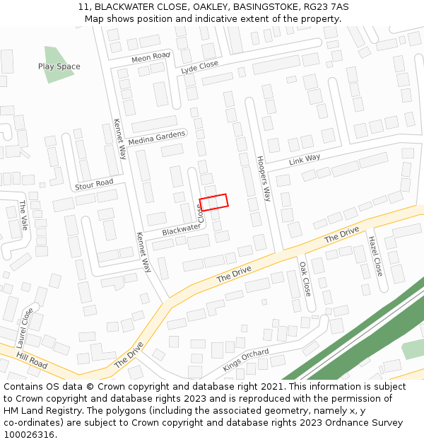 11, BLACKWATER CLOSE, OAKLEY, BASINGSTOKE, RG23 7AS: Location map and indicative extent of plot