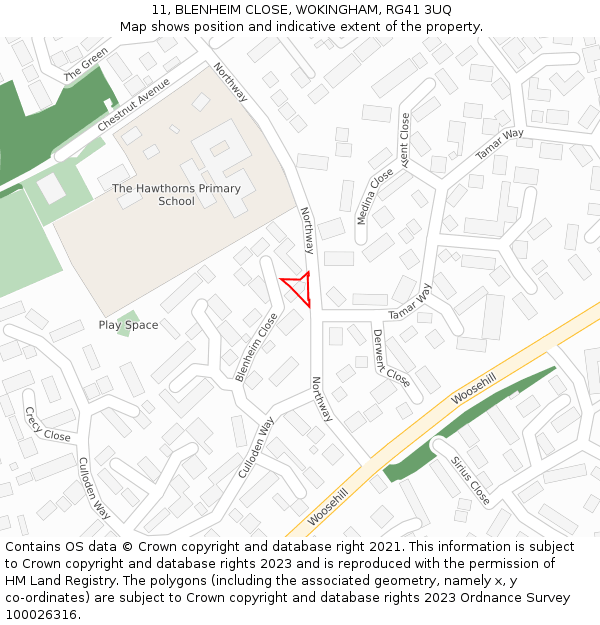 11, BLENHEIM CLOSE, WOKINGHAM, RG41 3UQ: Location map and indicative extent of plot