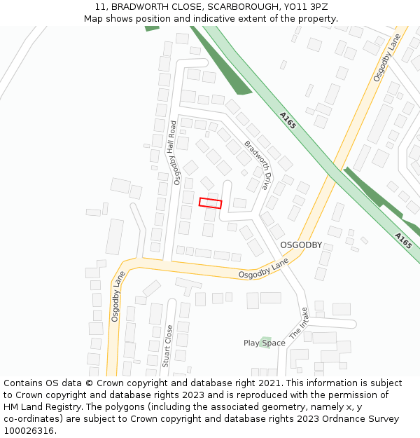 11, BRADWORTH CLOSE, SCARBOROUGH, YO11 3PZ: Location map and indicative extent of plot