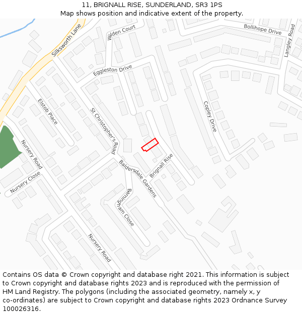 11, BRIGNALL RISE, SUNDERLAND, SR3 1PS: Location map and indicative extent of plot