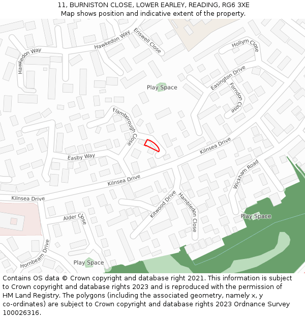 11, BURNISTON CLOSE, LOWER EARLEY, READING, RG6 3XE: Location map and indicative extent of plot