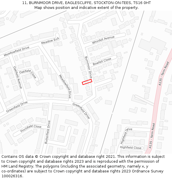 11, BURNMOOR DRIVE, EAGLESCLIFFE, STOCKTON-ON-TEES, TS16 0HT: Location map and indicative extent of plot