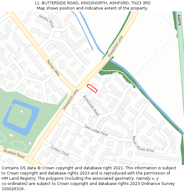 11, BUTTERSIDE ROAD, KINGSNORTH, ASHFORD, TN23 3PD: Location map and indicative extent of plot