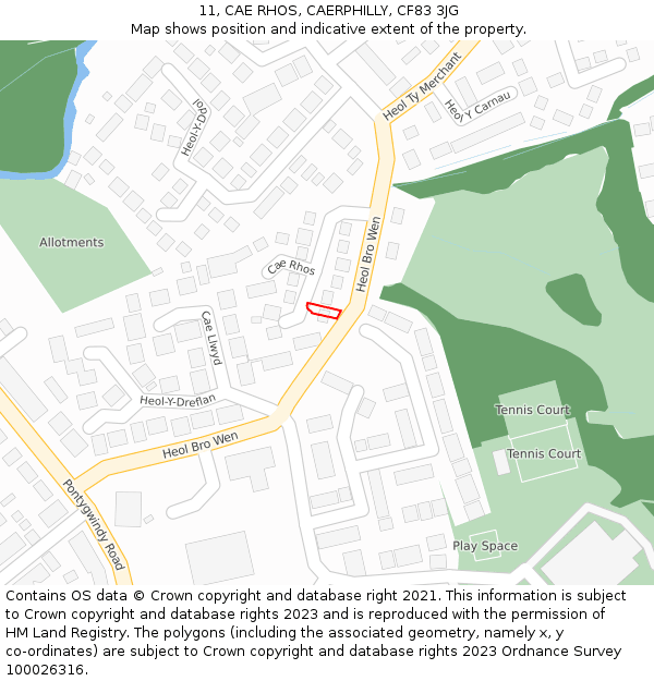 11, CAE RHOS, CAERPHILLY, CF83 3JG: Location map and indicative extent of plot