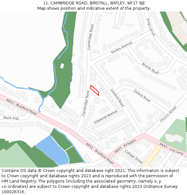 11, CAMBRIDGE ROAD, BIRSTALL, BATLEY, WF17 9JE: Location map and indicative extent of plot