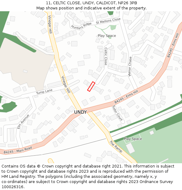 11, CELTIC CLOSE, UNDY, CALDICOT, NP26 3PB: Location map and indicative extent of plot