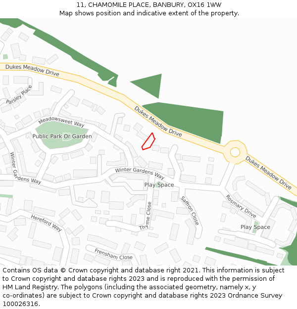 11, CHAMOMILE PLACE, BANBURY, OX16 1WW: Location map and indicative extent of plot