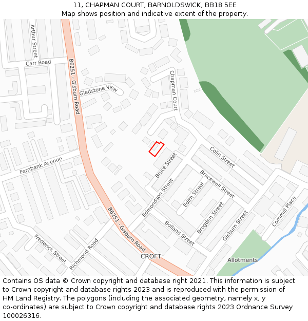 11, CHAPMAN COURT, BARNOLDSWICK, BB18 5EE: Location map and indicative extent of plot